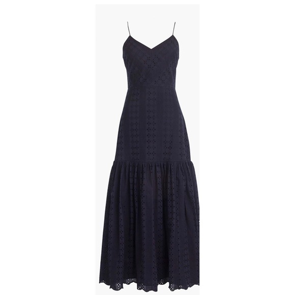 J. Crew Dresses & Skirts - J. Crew Tiered Spaghetti-strap Midi Dress Size 16 Navy Blue Eyelet